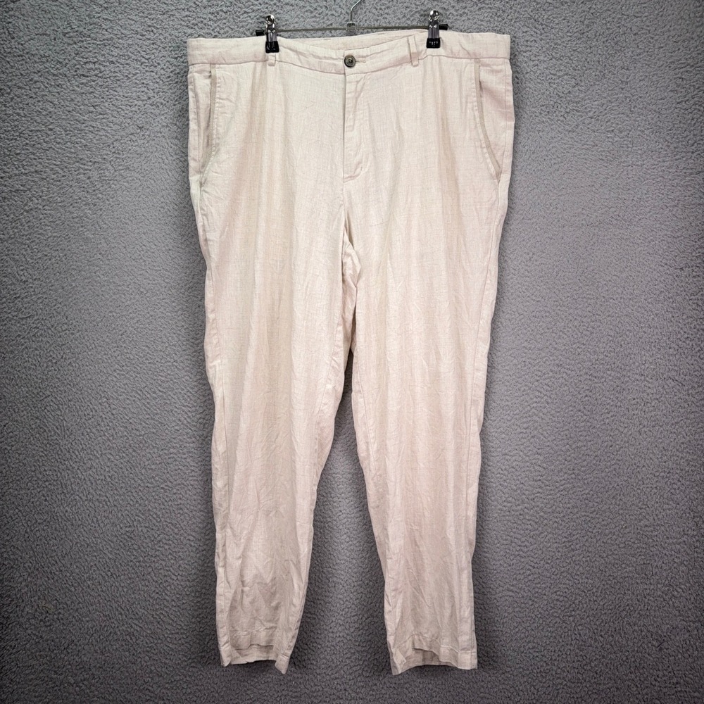 Tasso Elba Island Pant Mens 38x30 Beige Oatmeal Flat Front Linen Trousers Preppy